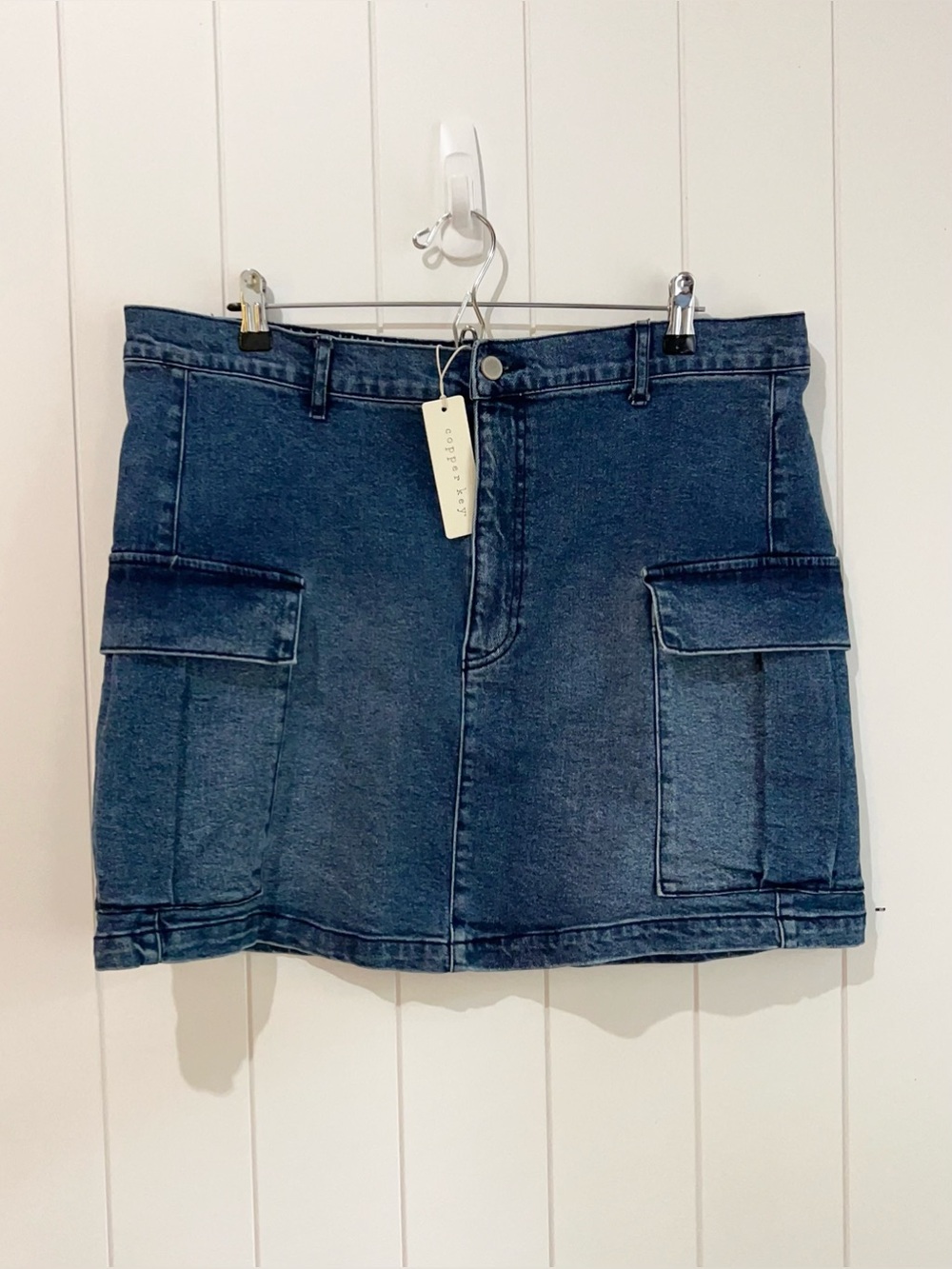 Copper Key skirt denim midi NWT cargo pockets size XXL Blue